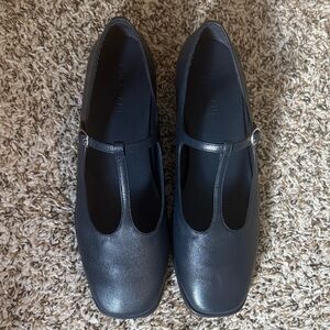 Everlane Classic Navy T-Strap Flats